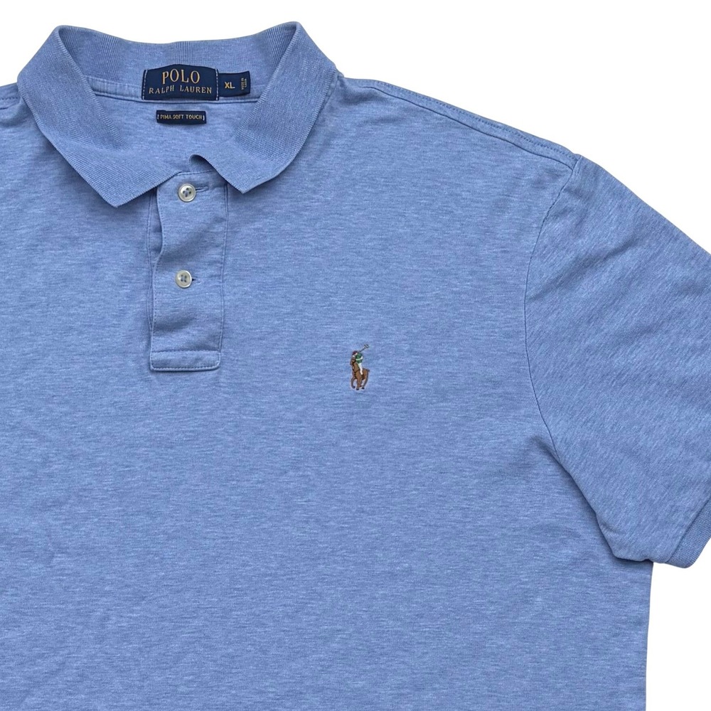 Polo Ralph Lauren Mens XL Pima Soft Touch Polo Shirt Blue Heather Short Sleeve